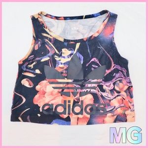Super Cute Girls Floral Adidas Black Crop Top XS